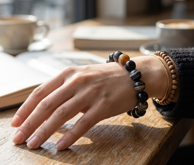 Black Striped Agate Bracelet - Image 2